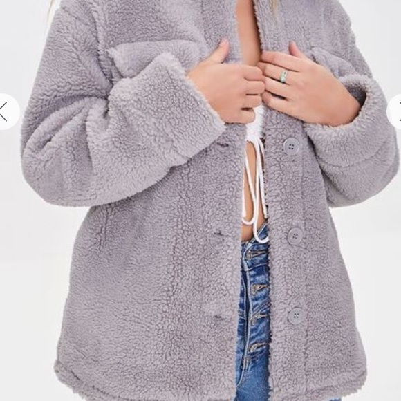 F21 gray Faux Shearling Button-Up Coat - Picture 2 of 10